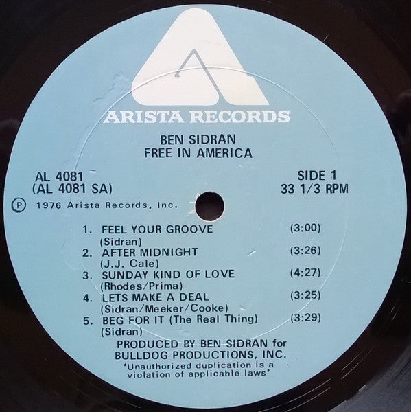 Sidran, Ben - Free In America (NM or M-) (Vinyl LP)