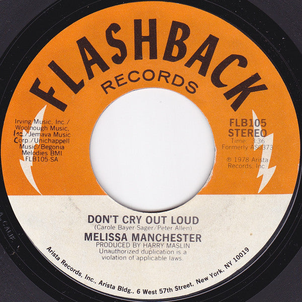 Manchester, Melissa - Don't Cry Out Loud / Theme From Ice Castles (Through The Eyes Of Love) (VG+) (Vinyl LP)