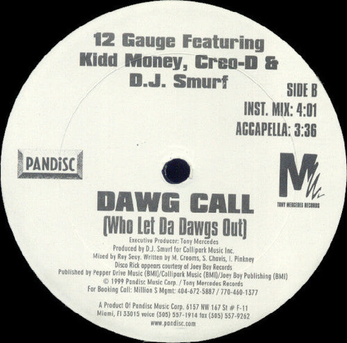 12 Gauge Featuring Kidd Money, Creo-D & DJ Smurf  - Dawg Call (Who Let Da Dawgs Out) (VG+) (Vinyl LP)