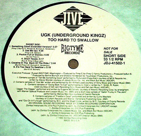 UGK - Too Hard To Swallow (VG) (Vinyl LP)