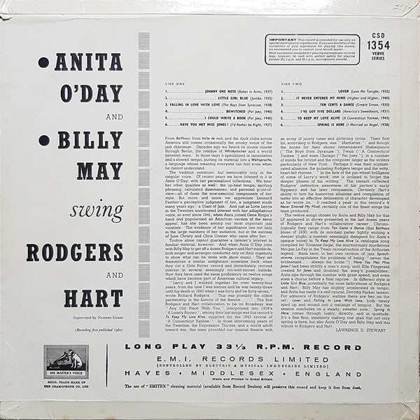 O'Day , Anita And Billy May - Swing Rodgers And Hart (VG) (Vinyl LP)