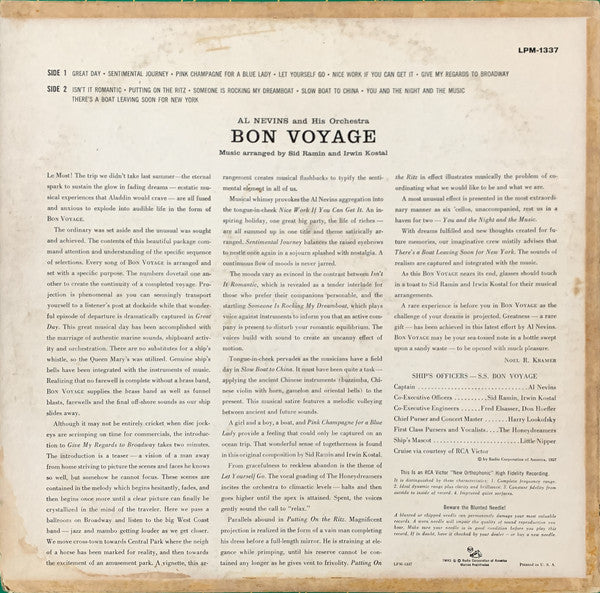 Nevins, Al And His Orchestra - Bon Voyage (VG+) (Vinyl LP)