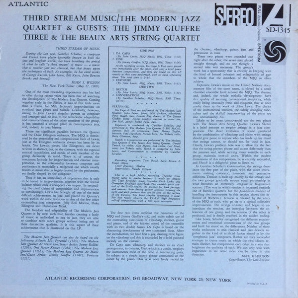 Modern Jazz Quartet & Guests: The Jimmy Giuffre Three* & The Beaux Arts String Quartet* - Third Stream Music (Vinyl, VG) (Vinyl LP)