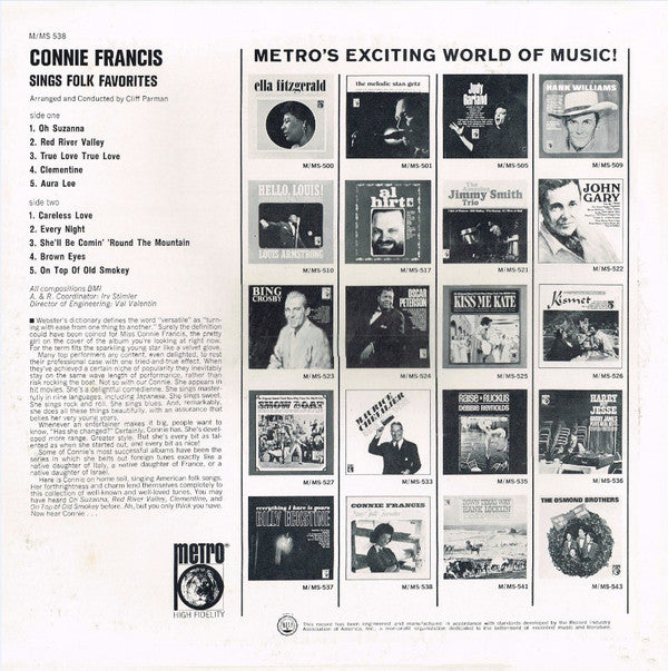 Francis, Connie - Sings Folk Favorites (VG+) (Vinyl LP)