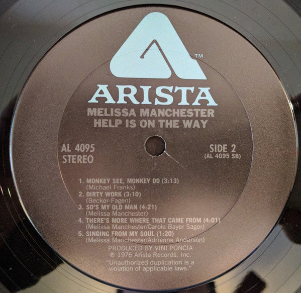 Manchester, Melissa - Help Is On The Way (VG+) (Vinyl LP)