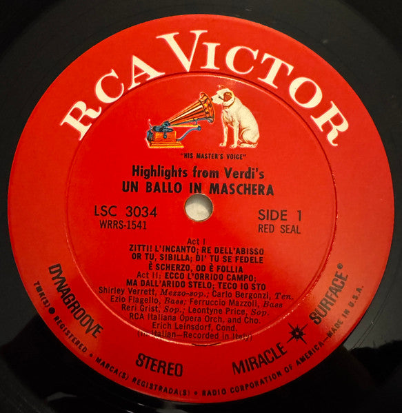Verdi - Un Ballo In Maschera (Highlights) (VG) (Vinyl LP)