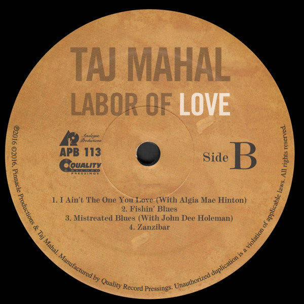 Taj Mahal - Labor of Love (Vinyl, VG+) (Vinyl LP)