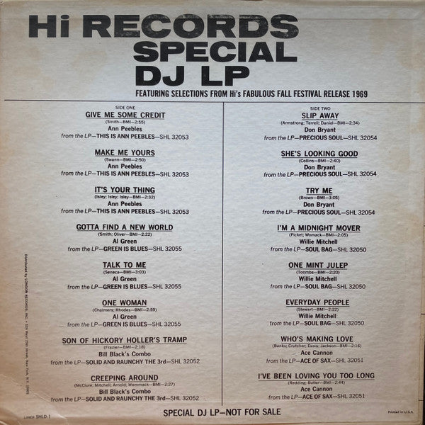 Various - Hi Records Special DJ LP Featuring Selections From Hi's Fabulous Fall Festival Release 1969 (VG+) (Vinyl LP)