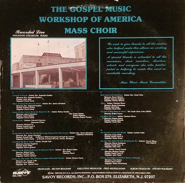 Gospel Music Workshop Of America Mass Choir - Recorded Live In Houston, Texas (Vinyl, VG) (Vinyl LP)