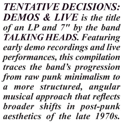 Talking Heads - Tentative Decisions: 1974-1976 (Black 1LP & 7" Vinyl) (Vinyl LP)