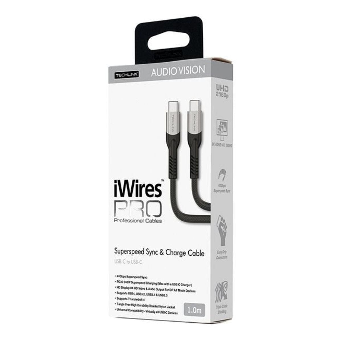 Techlink iWires Pro USB-C to USB-C Superspeed Sync & 240W Charge Cable - 1m